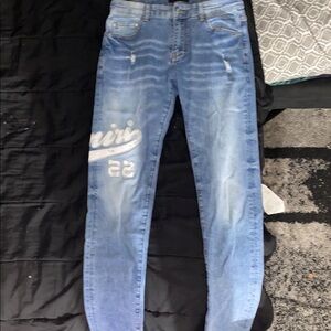 Blue Denim Jeans with White Logo